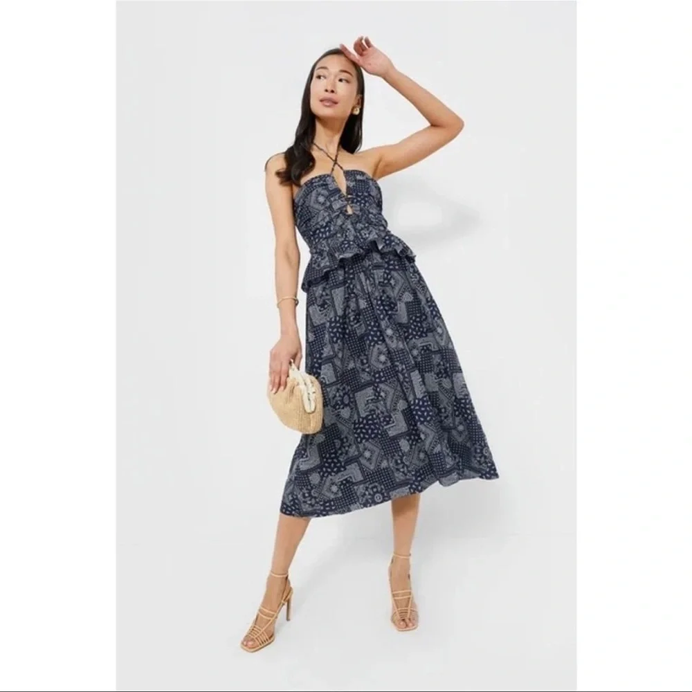 TUCKERNUCK EN Saison Navy White Daytona Midi Dress NWT Size Large - Picture 2 of 14